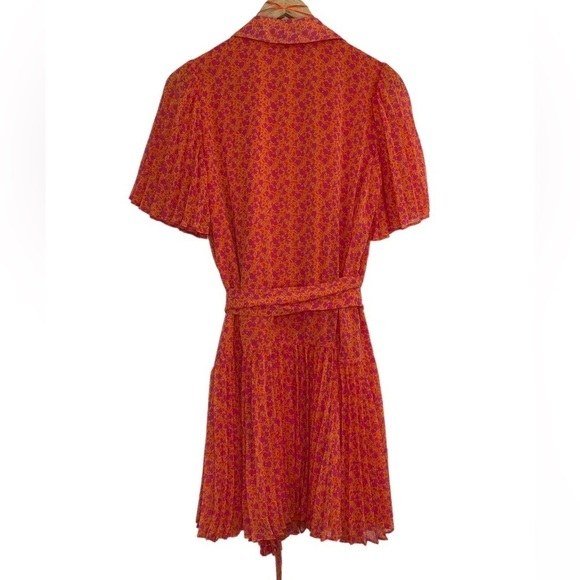 ALEXIS for Target orange and pink floral flutter sleeve pleated wrap dress NWOT - Picture 4 of 8